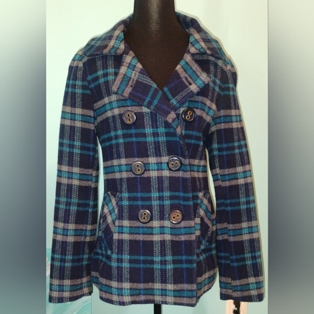 Aeropostale Plaid Double-Breasted Women's Small Wool Blend Jacket